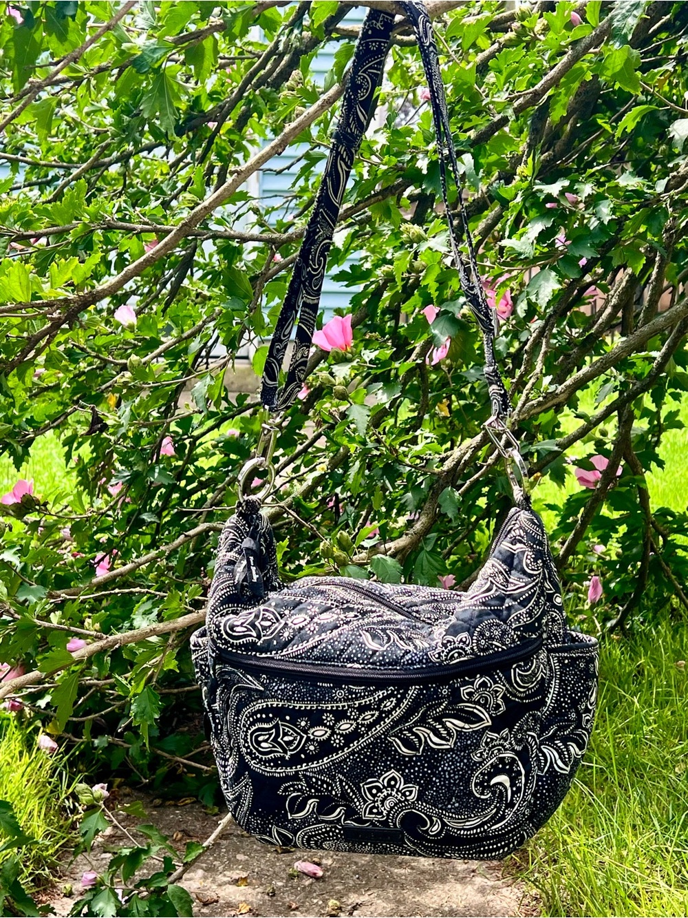 Y2K Vera Bradley Laptop Messenger Bike Courier Bag Unisex Floral Paisley Black